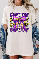 5000-E3092 Purple Football Game Day Bow Heavy Cotton Tee $9