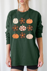 UL240P-E3117 Pumpkins & Flowers Fall Plus Long Sleeve Tee $17
