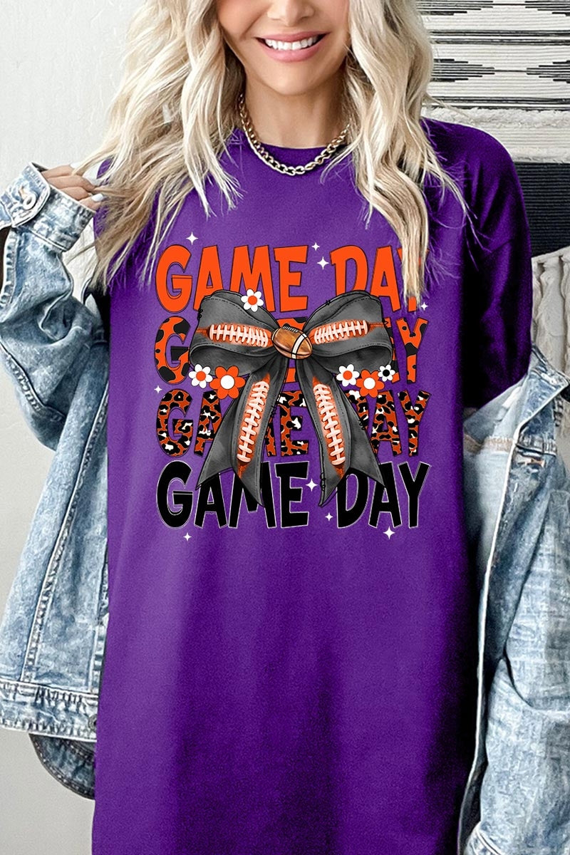 5000P-E3088 Orange Black Football Bow Plus Heavy Cotton Tee $12.75