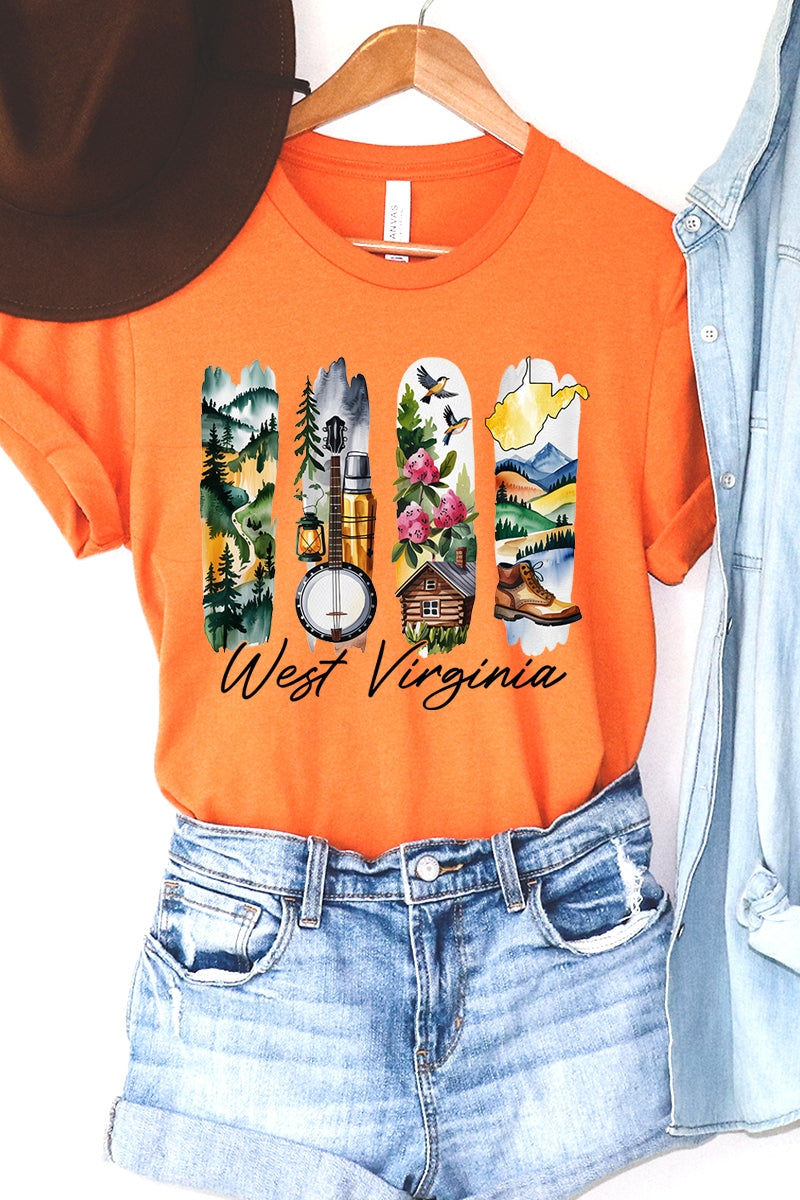 US3001P-E3061WV West Virginia State Brushstroke Graphic Plus Tee $16