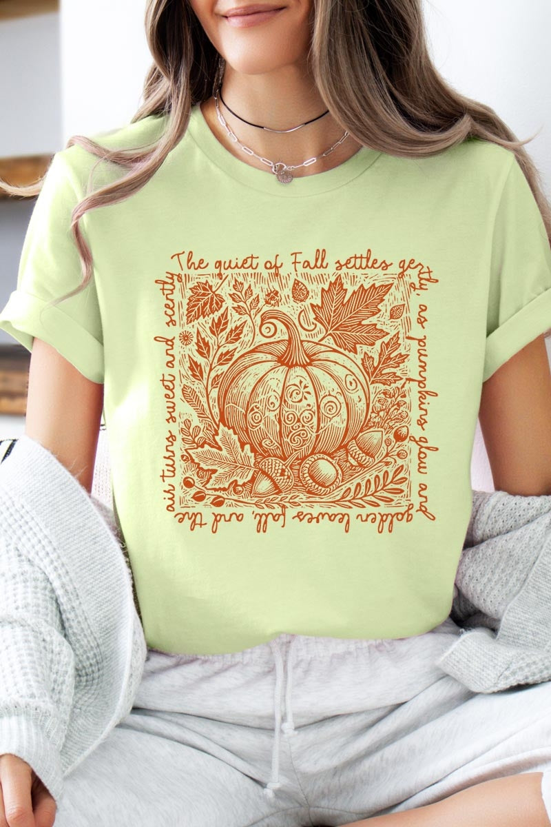 US3001-E3112 Fall Pumpkin Botanical Graphic Tee $12.5