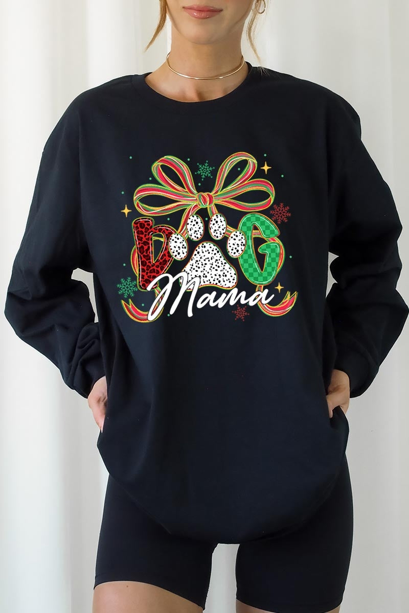 UL240-E3194 Dog Mama Christmas Paw Graphic Long Sleeve Tee $13.75