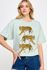 CTS-E3104 Retro Tigers Graphic Relaxed Crop Top $11