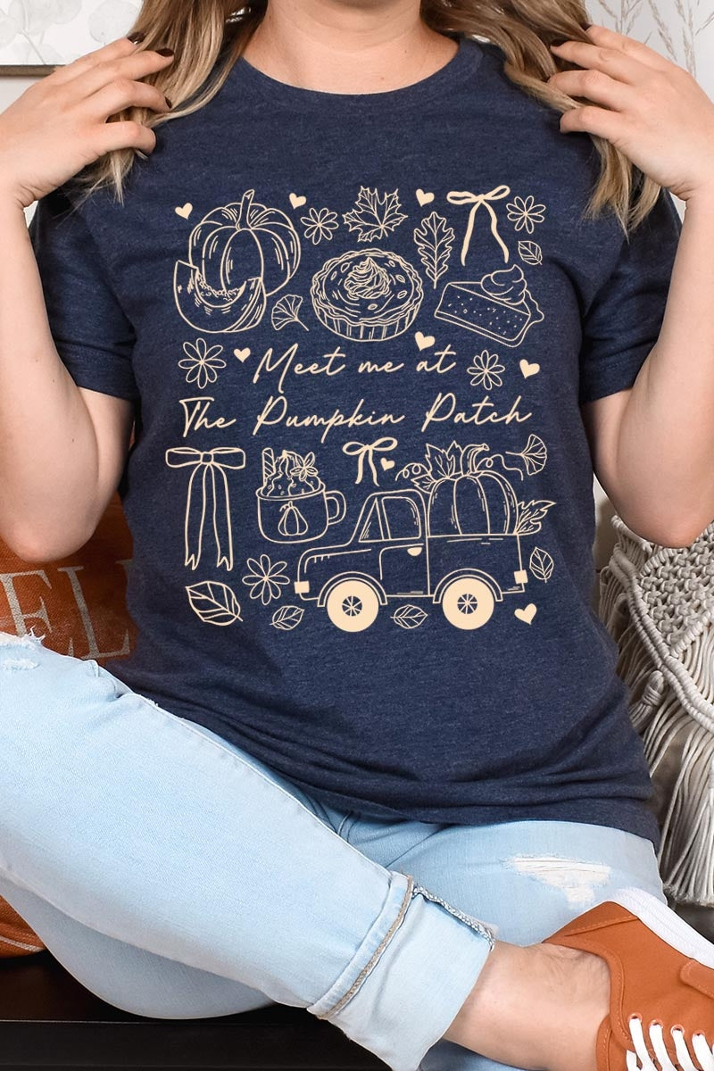 US3001-E3163 Pumpkin Patch Doodle Graphic Tee $12.5