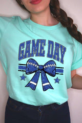 US3001P-E3065 Blue Game Day Football Bow Graphic Plus Tee $16