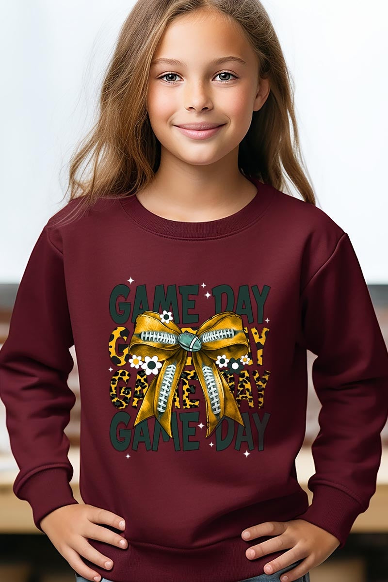 UL180B-E3090Z Yellow Football Game Day Bow Kids Sweatshirt $20