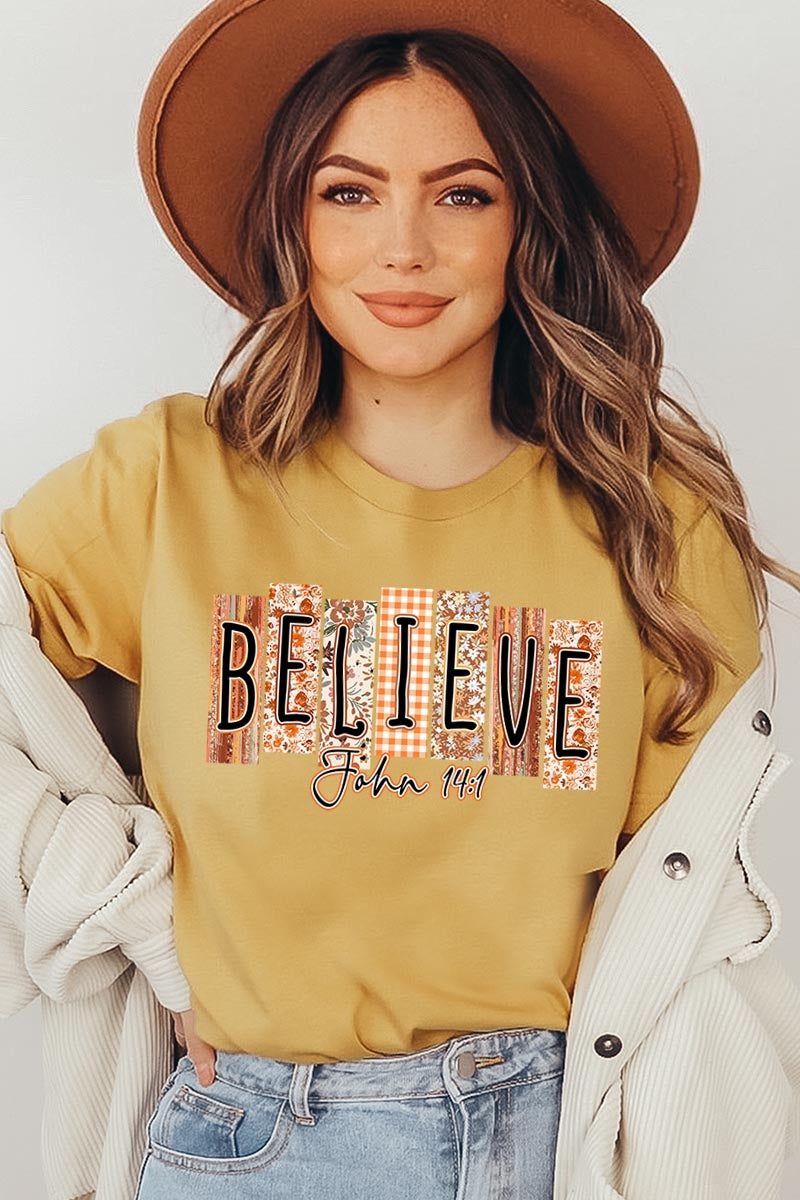 US3001P-E3167 Believe Fall Christian Graphic Plus Tee $16