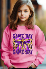 UL180B-E3092Z Purple Yellow Football GameDay Bow Kids Sweatshirt $20