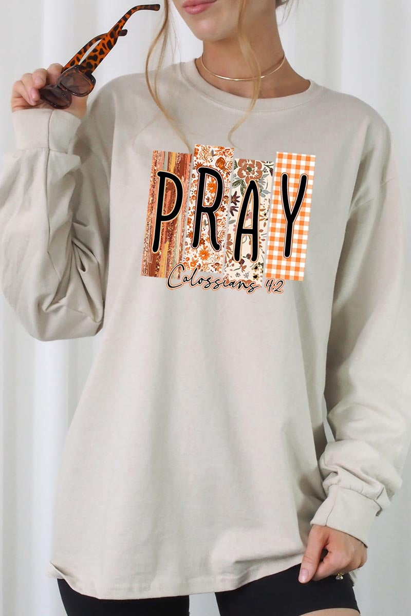UL240P-E3166 Pray Fall Christian Graphic Plus Long Sleeve Tee $17