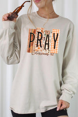 UL240P-E3166 Pray Fall Christian Graphic Plus Long Sleeve Tee $17