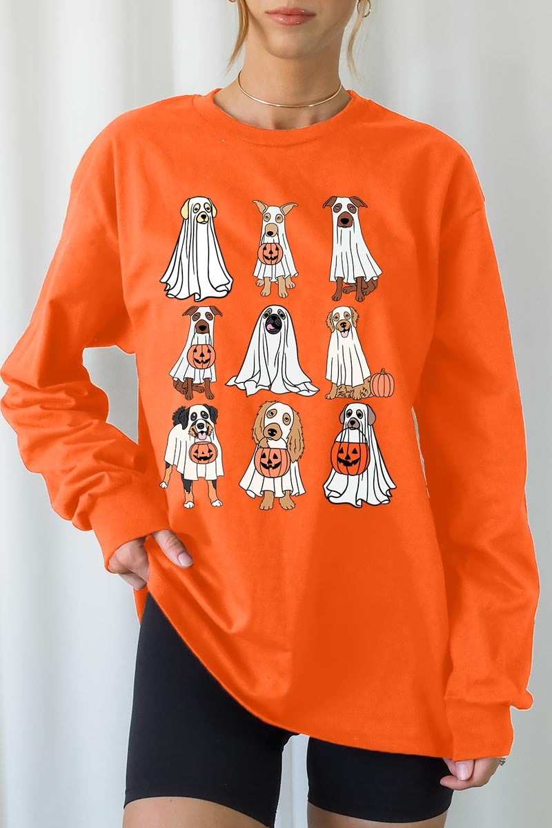 UL240P-E3106 Halloween Ghost Dog Graphic Plus Long Sleeve Tee $17