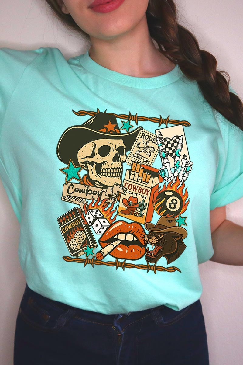 US3001P-E3096 Vintage Western Collage Graphic Plus Tee $16
