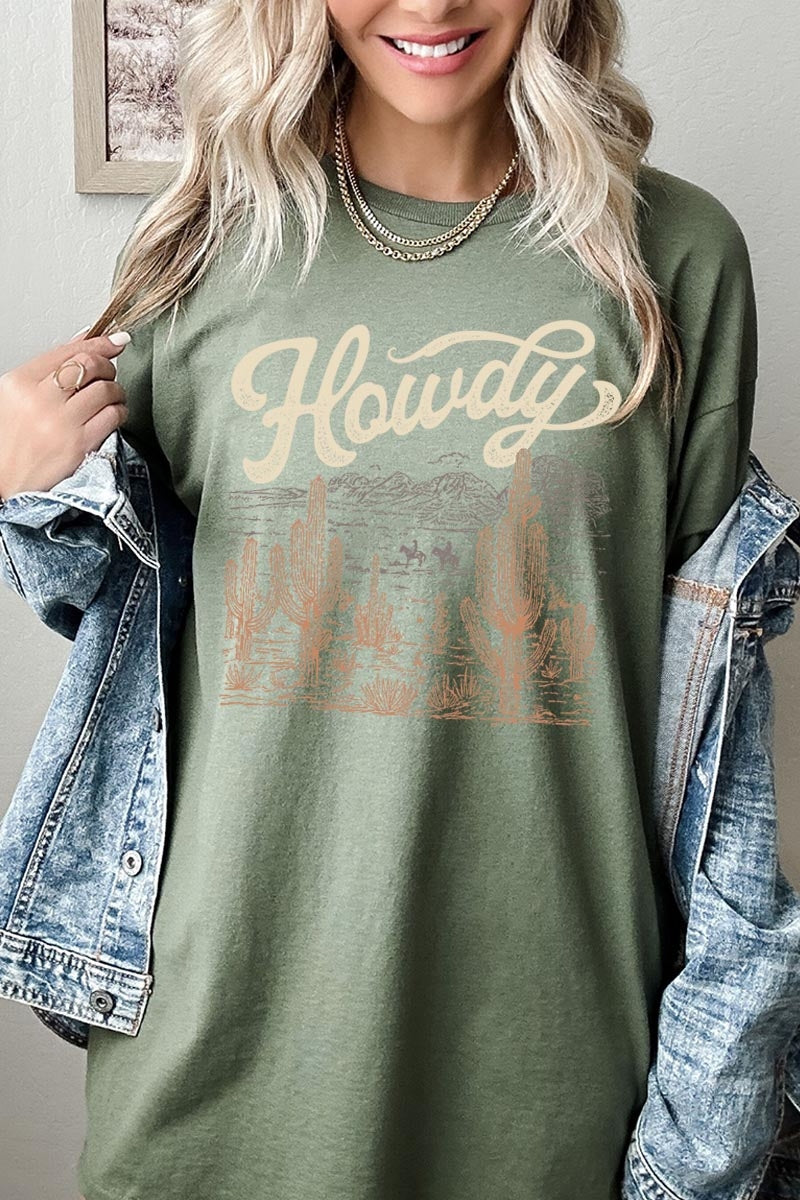 5000-E3095 Howdy Desert Western Graphic Heavy Cotton Tee $9