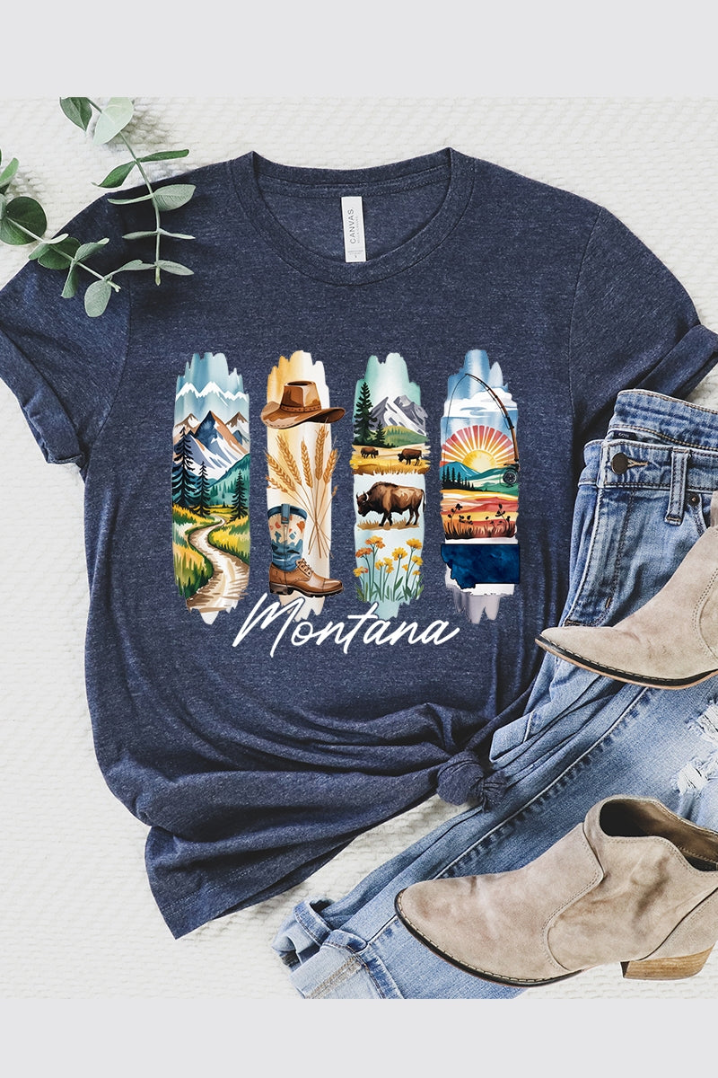 US3001-E3061MT Montana State Brushstroke Graphic Tee $12.5