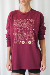 UL240-E3163 Pumpkin Patch Doodle Graphic Long Sleeve Tee $13.75