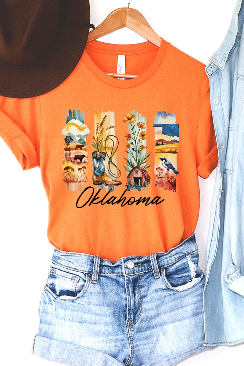 US3001P-E3061OK Oklahoma State Brushstroke Graphic Plus Tee $16