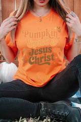 US3001P-E3164 Pumpkin Spice & Jesus Graphic Plus Tee $16