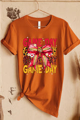 US3001-E3091 Red Yellow Football Game Day Bow Graphic Tee $12.5
