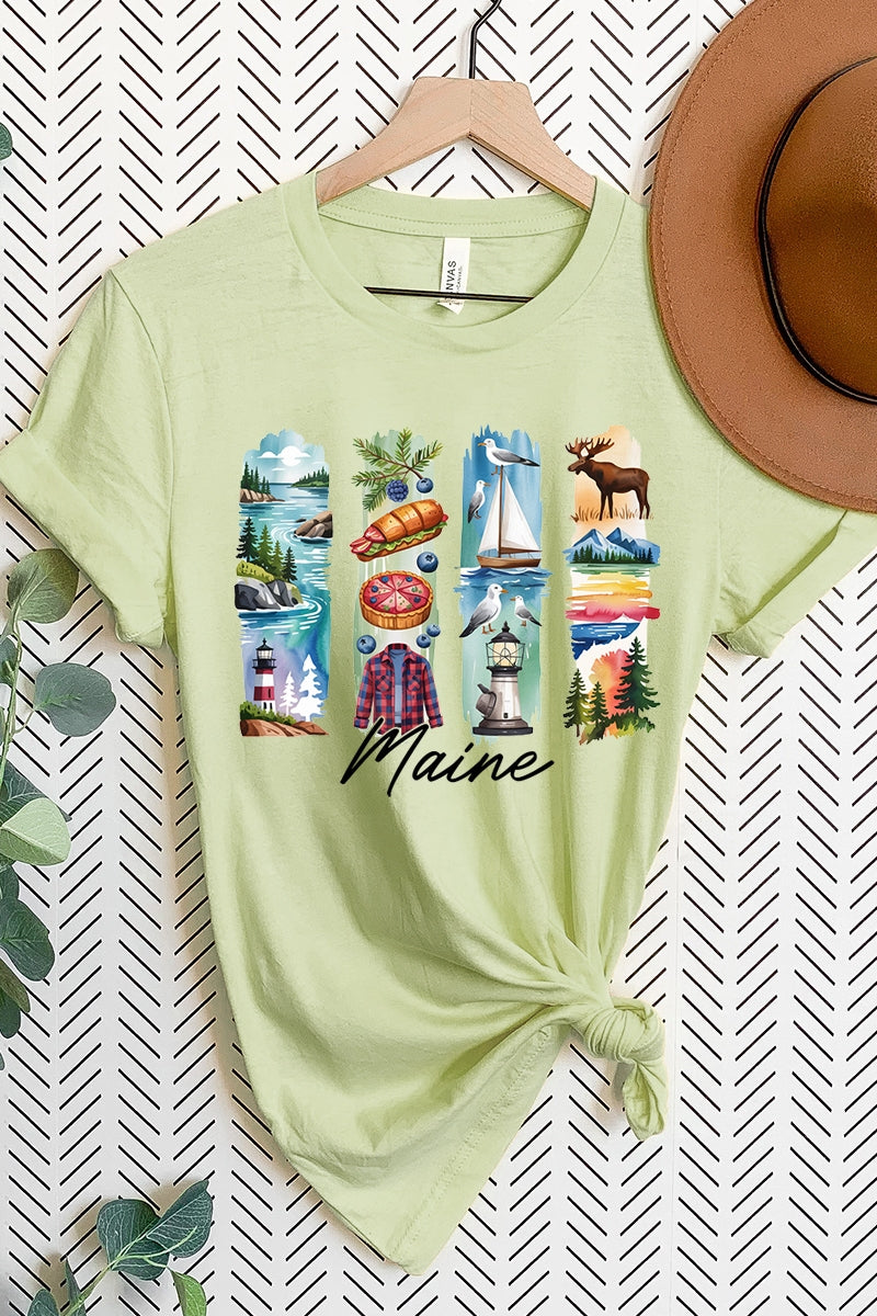 US3001P-E3061ME Maine State Brushstroke Graphic Plus Tee $16