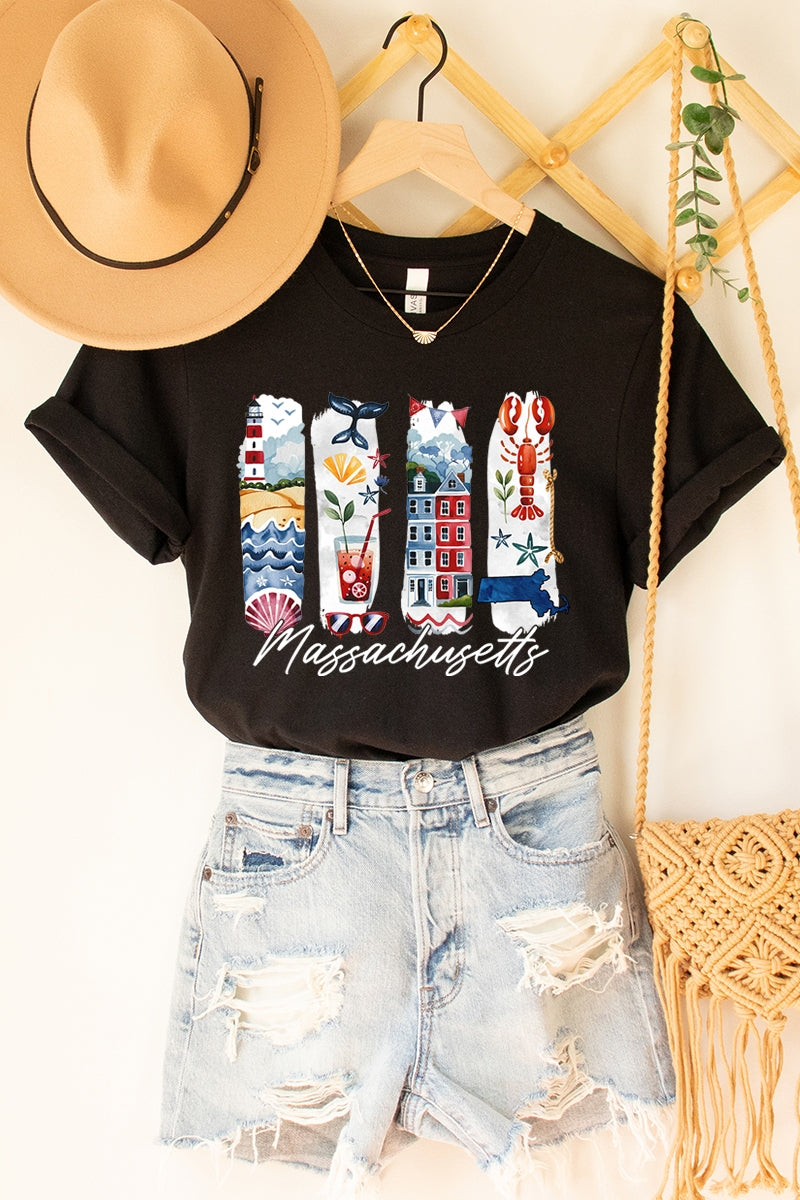 US3001P-E3061MA Massachusetts State Brushstroke Graphic Plus Tee $16