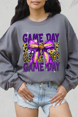 UL180P-E3092 Purple Yellow Football GameDay Bow Plus Sweatshirt $25