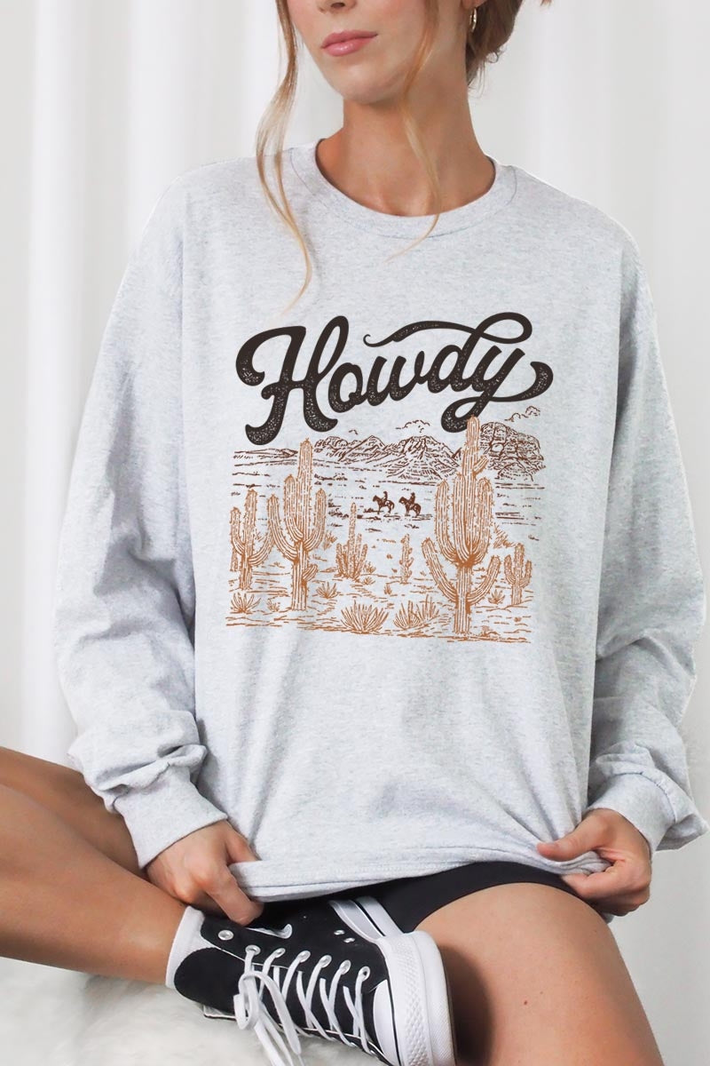 UL240-E3095 Howdy Desert Western Graphic Long Sleeve Tee $13.75