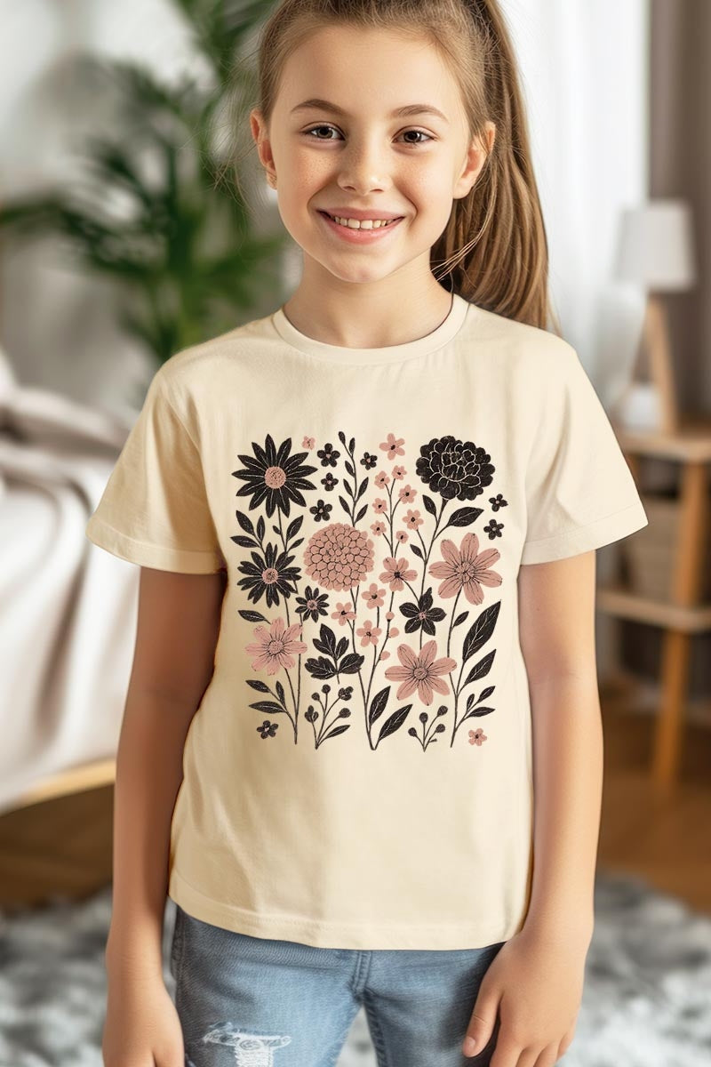 US3001Y-E3178Z Fall Floral Garden Kids Graphic Tee $11