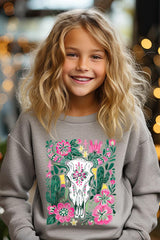 UL180B-E3086Z Western Floral Cow Skull Kids Graphic Sweatshirt $20