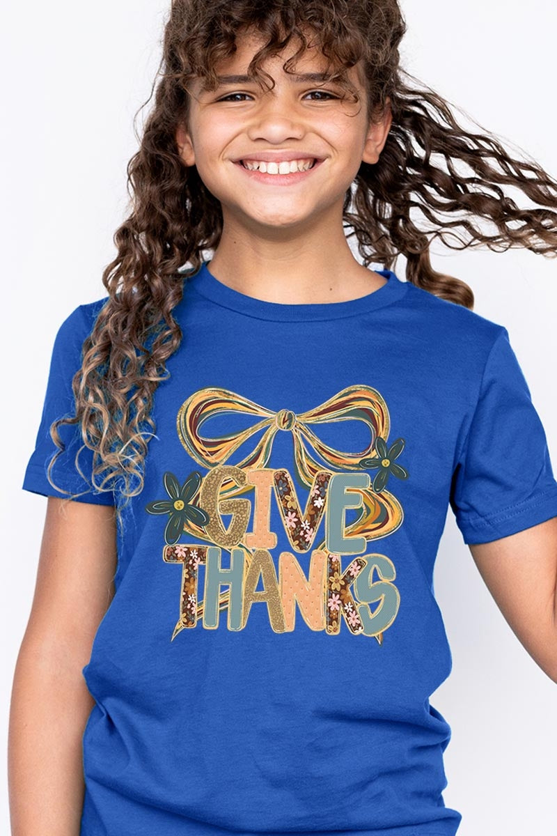 US3001Y-E3154Z Give Thanks Bow Kids Graphic Tee $11