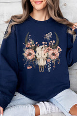 UL180-E3113 Western Skull Floral Graphic Sweatshirt $20