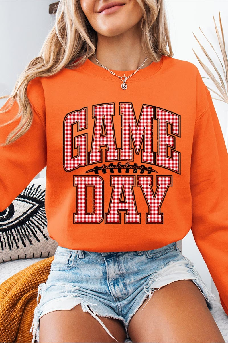 UL180P-E3126 Red Gingham Game Day Graphic Plus Sweatshirt $25