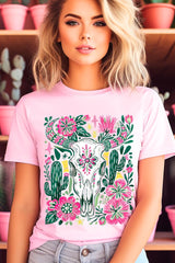 US3001P-E3086 Western Floral Cow Skull Graphic Plus Tee $16