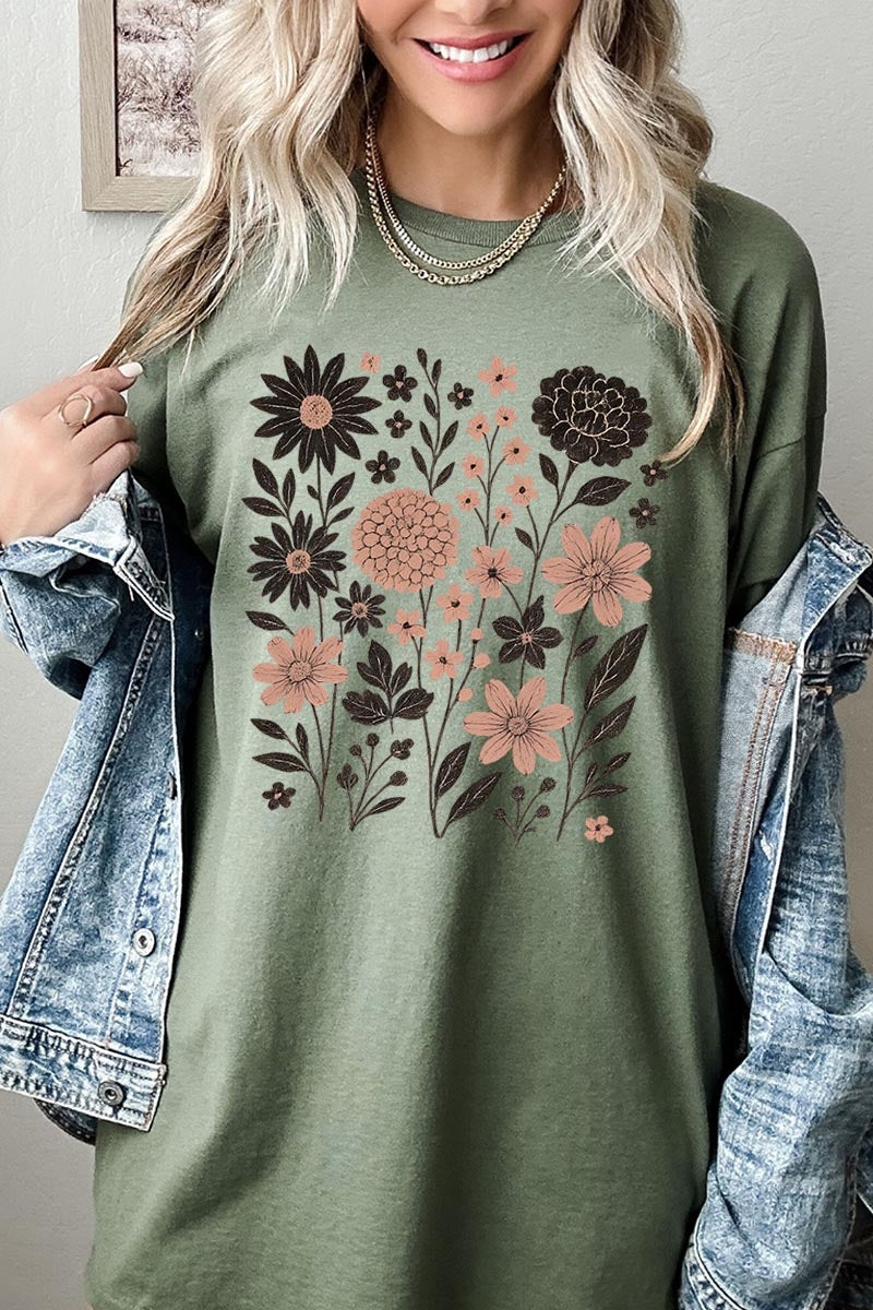 5000-E3178 Fall Floral Garden Graphic Heavy Cotton Tee $9