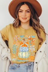 US3001-E3153 Floral Pumpkin Stack Graphic Tee $12.5