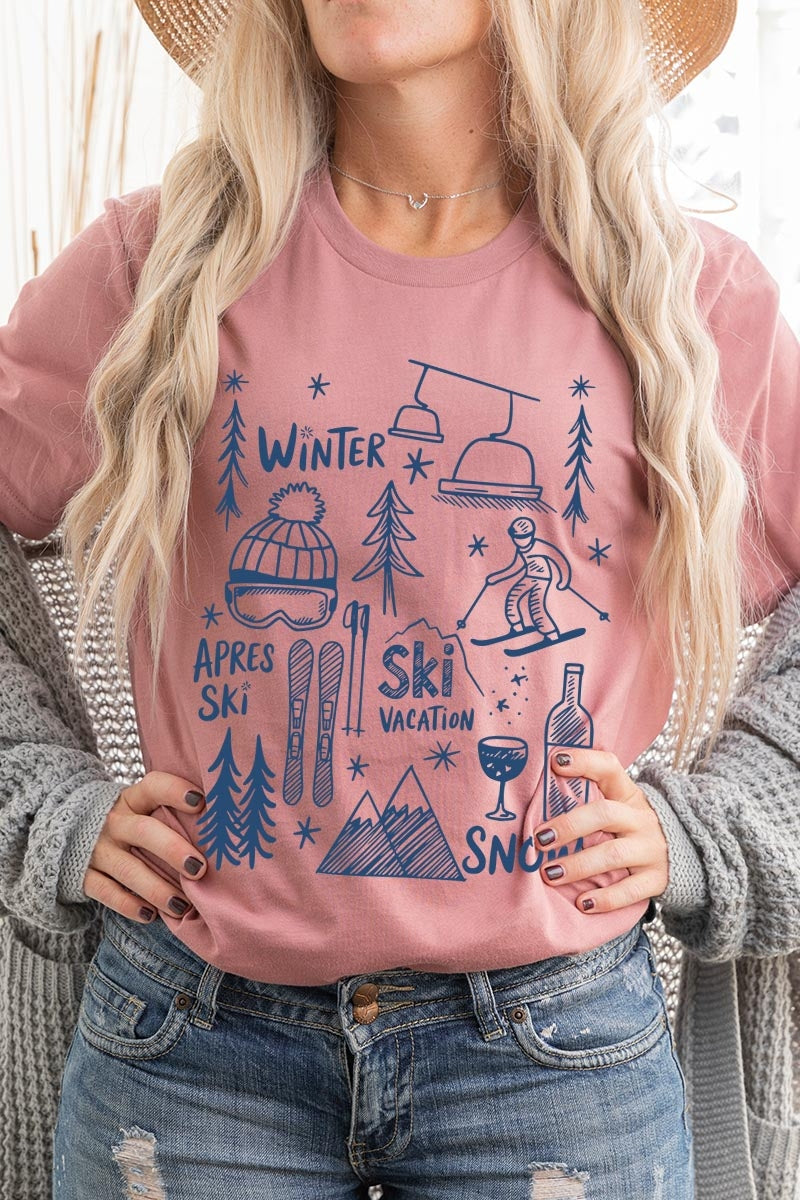 US3001-E3188 Ski Doodle Graphic Tee $12.5