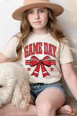 US3001Y-E3062Z Red Game Day Football Bow Kids Graphic Tee $11