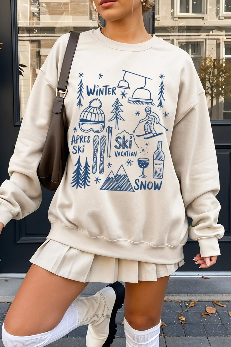 UL180P-E3188 Ski Doodle Graphic Plus Sweatshirt $25