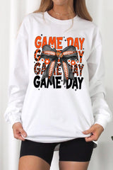 UL240P-E3088 Orange Black Football Bow Plus Long Sleeve Tee $17
