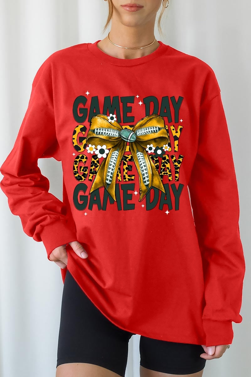 UL240P-E3090 Yellow Football Game Day Bow Plus Long Sleeve Tee $17