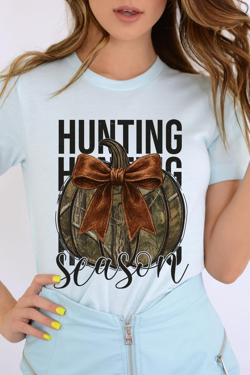 US3001-E3190 Hunting Pumpkin Bow Graphic Tee $12.5