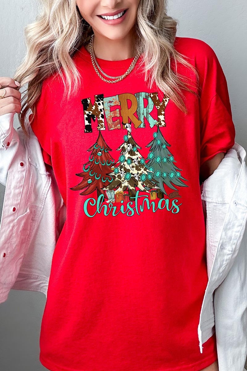 5000-E3200 Merry Christmas Trees Graphic Heavy Cotton Tee $9