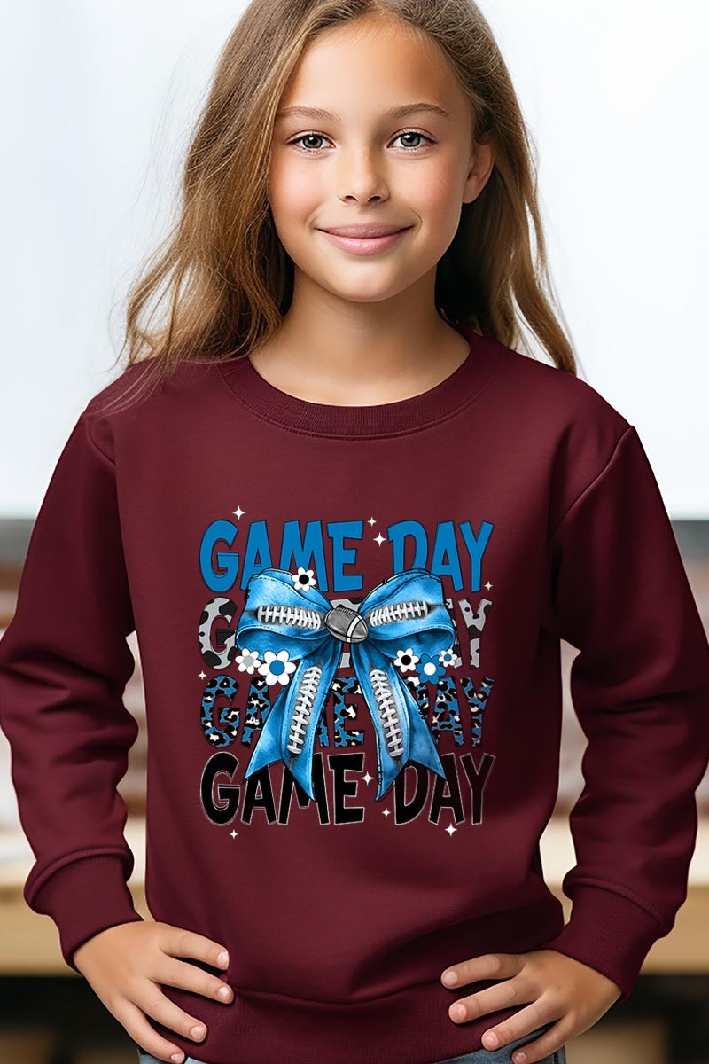 UL180B-E3089Z Blue Silver Football Game Day Bow Kids Sweatshirt $20