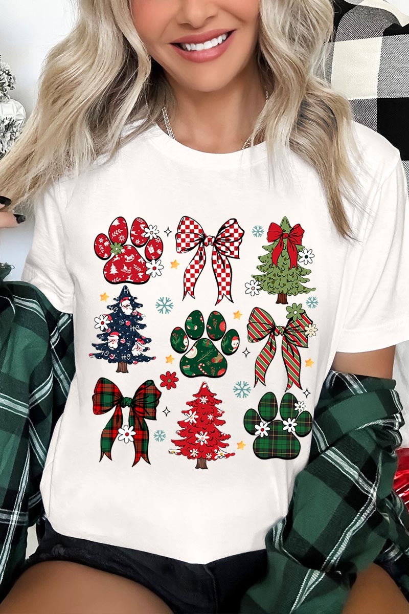 US3001P-E3195 Christmas Bow Paw Graphic Plus Tee $16