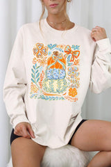 UL240-E3153 Floral Pumpkin Stack Graphic Long Sleeve Tee $13.75
