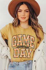 US3001-E3129 Orange Gingham Game Day Graphic Tee $12.5