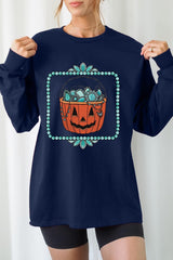 UL240-E3140 Halloween turquoise pumpkin Long Sleeve Tee $13.75