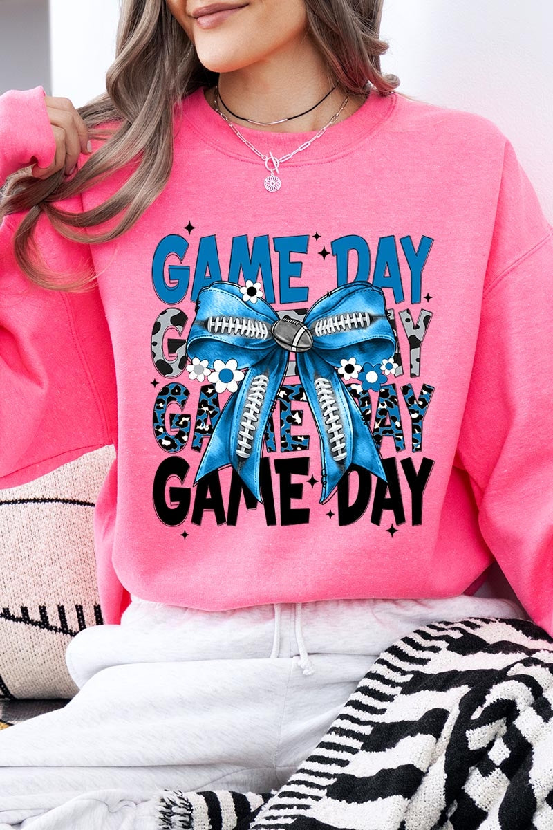 UL180P-E3089 Blue Silver Football Game Day Bow Plus Sweatshirt $25