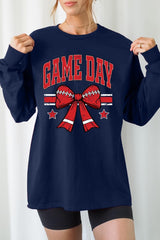 UL240P-E3062 Red Game Day Football Bow Plus Long Sleeve Tee $17