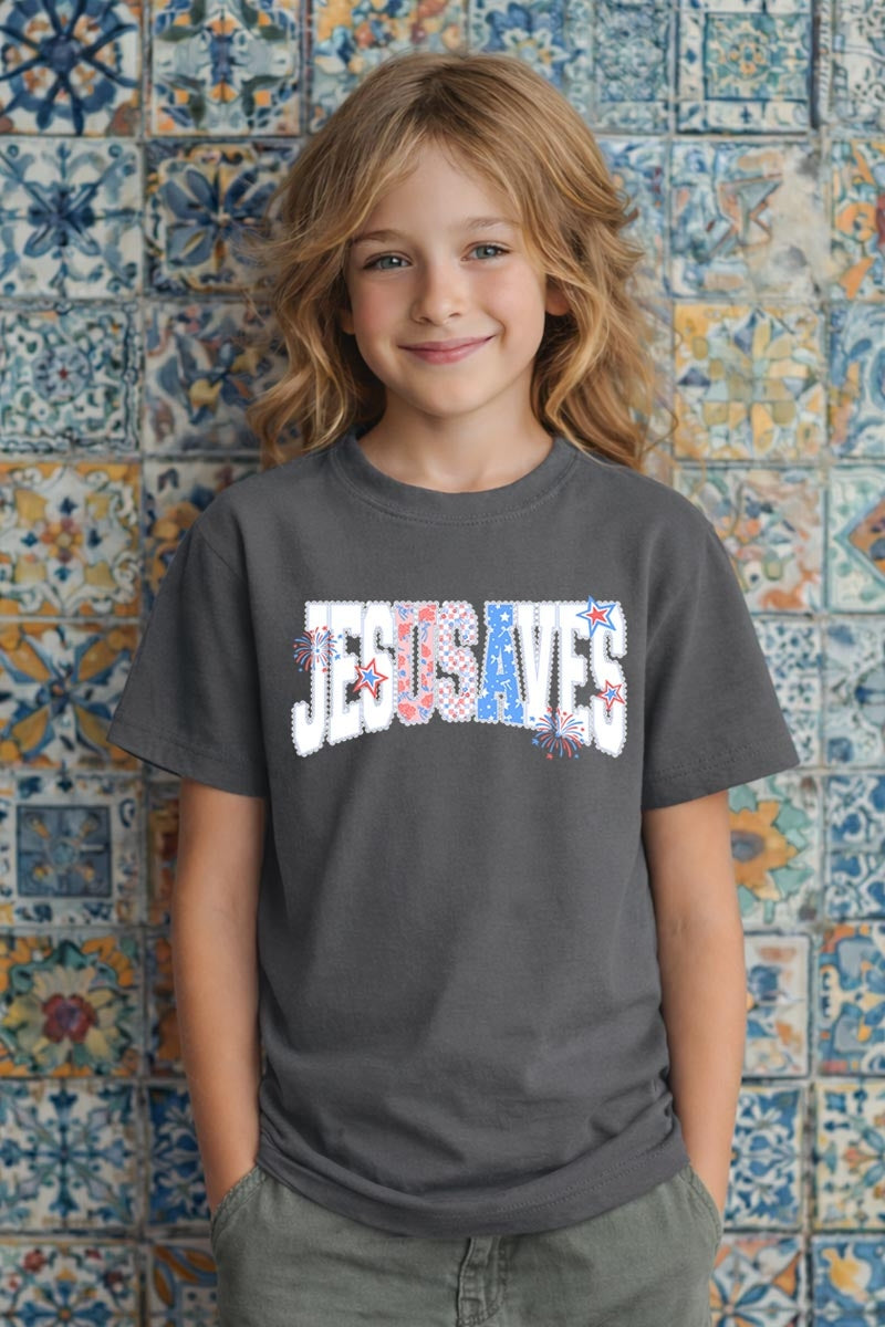 5000B-E3483Z Jesus Saves Patriotic Kids Graphic Heavy Cotton Tee $8.5