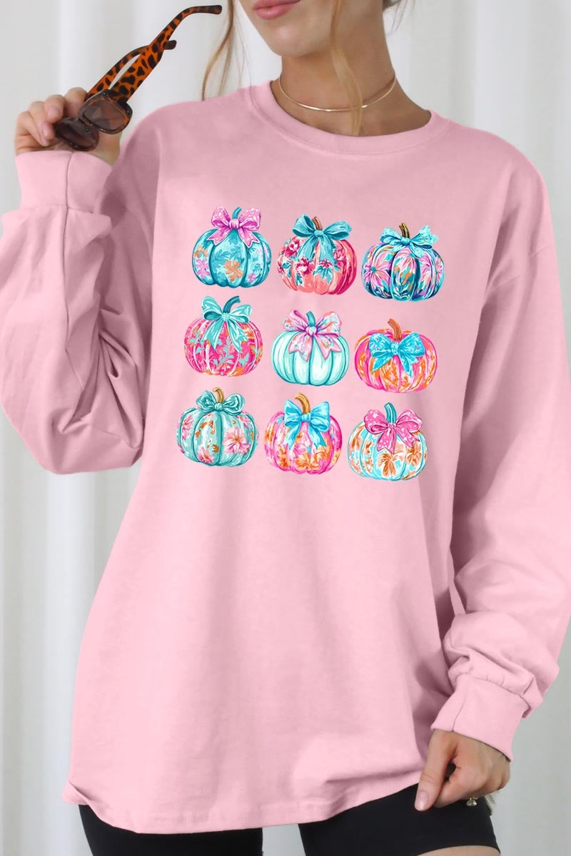 UL240-E3137 Coquette Pumpkin Graphic Long Sleeve Tee $13.75